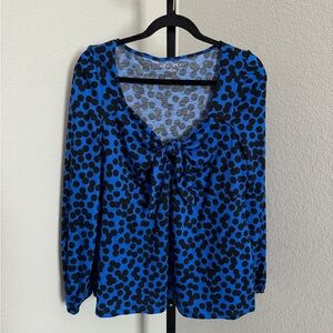 Ava & Viv Blue and Black Polka Dot Blouse
